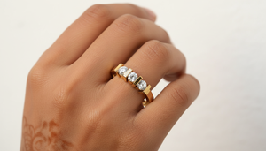 <b>Yellow</b> Gold Three Stone Diamond Ring Round Brilliant Cut Women's Engagement Band Classic Style Jewelry wedding classic style - Product Image 5