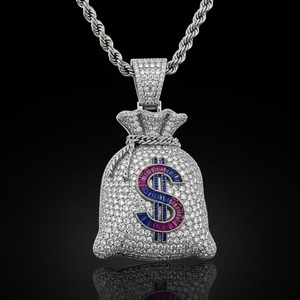 Pendentif entièrement serti de pierres en argent S925, style Hip Hop, personnalisé, motif sac d'argent, pour femme, serti clos, Moissanite VVS, pour rappeur - Product Image 2