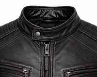 Blouson moto homme en cuir véritable noir, col montant, fermeture éclair, coupe ajustée, style motard, pour l'automne