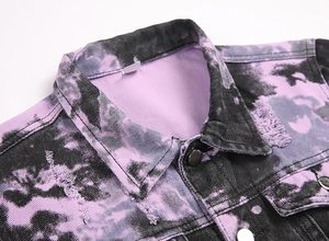 <b>Men's</b> Purple Camouflage Denim <b>Jacket</b> Turn-down Collar Slim Fit Single Breasted Button Closure Casual Autumn Wear - Product Image 3