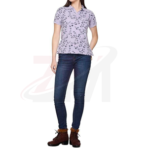 Polo de Mujer con Estampado Floral, Manga Corta, Color Morado Claro, Tejido Transpirable, Estilo Casual - Product Image 4