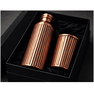 Embossed Rose Copper Flower Engraved Leak Proof BPA Free Modern Portable <b>Thermos</b> Flask Water <b>Bottle</b> with Lid Cup Set Gift Box - Product Image 6