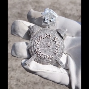 925 Sterling <b>Silver</b> Unisex Alarm <b>Clock</b> Pendant Lab Grown Diamond IGI Certified Iced Out Hip Hop Statement Charm Necklace - Product Image 5