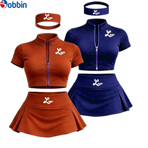 Top Trending Hot Selling Summer <b>Clothes</b> Women Custom Streetwear 3Pcs Short Skirt <b>Gold</b> Zipper Short Sleeve Jacket and Shorts Set - Product Image 5