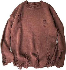 Nouveau style – Sweat-shirt homme oversize à col rond en coton tricoté, effet délavé et découpé, couleur unie, coupe carrée, pull d'hiver - Product Image 1