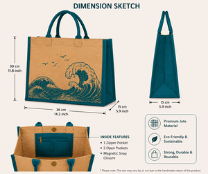 Sac de courses en jute grande taille à motif ondulé avec poignée d'épaule - Product Image 2