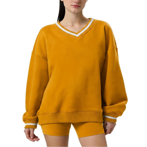 Sudadera de cuello en V para mujer, holgada, extragrande, de forro polar suave y cálido, estilo casual de invierno, ropa de calle, manga larga, top moderno - Product Image 2