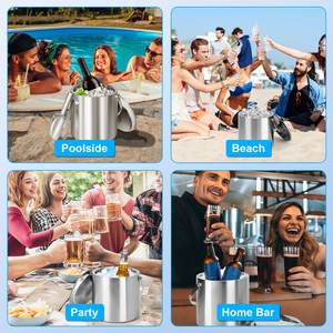 1 Set Double Wall Stainless Steel Insulated 3L Ice <b>Bucket</b> Wine/Champagne/<b>Beer</b> Parties Cocktails Ice Container Lid Scoop Strainer - Product Image 5