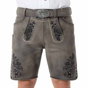 Shorts mi-longs traditionnels pour hommes en laine légère unie brodée avec cordon de serrage, idéaux pour l'été et les festivals en extérieur - Product Image 1
