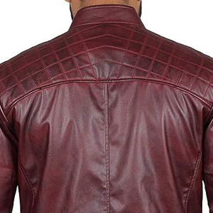 Chaqueta de Motero para Hombre en Cuero Genuino Color Borgoña, Cuello Alto, Cierre de Cremallera, Corte Ajustado, Estilo Moto, para Otoño, Impermeable y Transpirable - Product Image 3