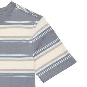 เสื้อยืดเด็กแขนสั้นคอกลมลายทาง ผ้าถัก 100% คอตตอนออร์แกนิค เป็นมิตรกับสิ่งแวดล้อม ระบายอากาศได้ดี ขายส่ง MOQ ต่ำ ทรงเข้ารูป - Product Image 3