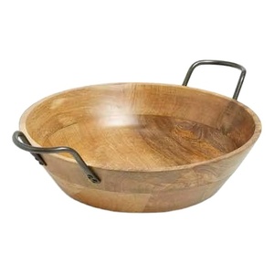 Bol de service alimentaire, fournitures de restaurant, grands bols en bois courbés avec poignées métalliques, bol premium pour salades et fruits, décoration pour la maison - Product Image 1