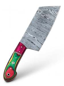 Couteau de cuisine artisanal en acier Damas torsadé, manche en bois Pakka multicolore, hachoir à légumes - Product Image 3