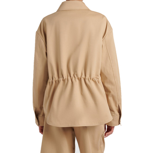 Veste de travail utilitaire beige en coton pour femme, coupe ample, épaules tombantes, boutonnée, en cuir de veau, 100 % coton - Product Image 2
