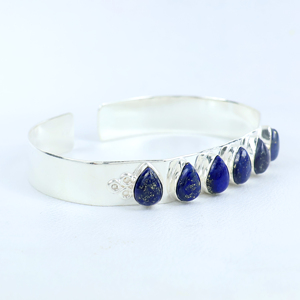 Handmade 925 Sterling Silver Plated Natural Lapis Lazuli Gemstone Multi <b>Stone</b> Teardrop Cabochon Statement Cuff <b>Bracelet</b> - Product Image 4