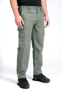 Pantalon cargo en toile pour homme, taille élastique, coupe décontractée, 100% coton, délavage foncé, style décontracté uni, respirant, écologique - Product Image 2