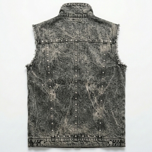Streetwear Casual Autumn Breathable Denim <b>Vest</b> Custom Printed Studded Jacket Sustainable Solid Color High Quality Cotton <b>Vest</b> - Product Image 3