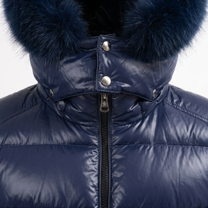 <b>Men's</b> Navy Blue <b>Hooded</b> Puffer Jacket with <b>Fur</b> Trim Windproof Breathable Down Filled Zipper Front Casual Winter <b>Coat</b> Loose - Product Image 2