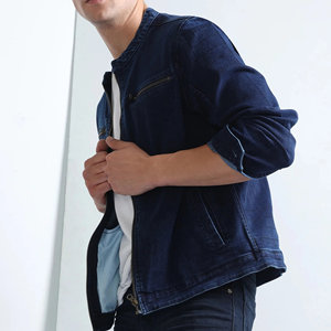 Veste en jean OEM pour homme, bleu foncé, en coton, col montant, boutonnée, sur mesure, fournisseur de vestes en jean personnalisées - Product Image 5
