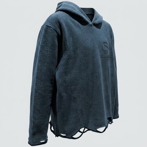 Sweat-shirts pour hommes en molleton épais français, effet vieilli, bords bruts, coupe ample vintage, en coton uni, style streetwear - Product Image 5