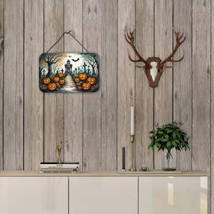 New Marigold Spooky Halloween Aluminum Metal <b>Sign</b> Multicolor 8HX12W Wall Door Hanging Prints for <b>Kitchen</b> Bar Bathroom Home Decor - Product Image 4