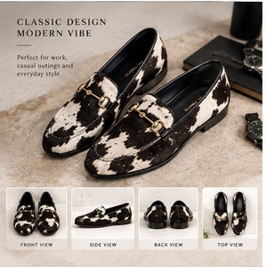 GLOBAL HUB Mocassins en cuir de vachette à bout rond, imprimé animal, en cuir véritable, chaussures habillées pour hommes, toutes saisons, semelle extérieure en caoutchouc - Product Image 4