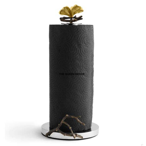 Designer Top Paper Towel Holder <b>Bathroom</b> Luxurious Look Modern Durable Metal <b>Silver</b> Color Finish Base <b>Accessories</b> Napkin Rings - Product Image 1