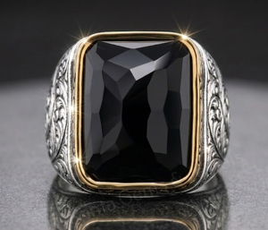 Men's 925 Sterling Silver Two Tone Plated 10x16mm Rectangle Shape Black Onyx Gemstone Signet <b>Ring</b> Everyday Wear <b>Fine</b> Jewelry - Product Image 2