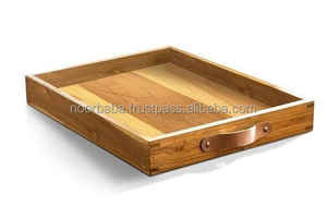 Modern Bamboo Tray <b>Set</b> Polished Technique Natural Crafts Wood Serving Tray for Coffee <b>Tea</b> Dessert Featuring Metal Handle - Product Image 6