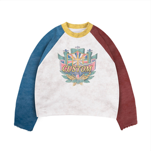 เสื้อยืดโอเวอร์ไซส์ทรงหลวม แขนเสื้อแบบแร็กแลน ตัดต่อสีสันสไตล์คอนทราสต์ ล้างสีแบบซอลท์วอช แฟชั่นผู้ชายสุดเท่ ผ้าหนา - Product Image 3