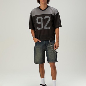 Maillot de football américain tendance pour homme en maille, col en V, avec numéro scintillant, style streetwear, vente en gros OEM - Product Image 2