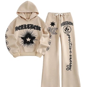Ensemble de survêtement unisexe décontracté respirant à capuche avec logo personnalisé, deux pièces, pour le jogging - Product Image 1