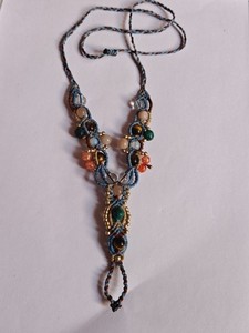 Handmade Blue Macrame Multi Gemstone Pendant <b>Necklace</b> Adjustable Boho Healing Ethnic <b>Statement</b> Jewelry Wholesale - Product Image 2