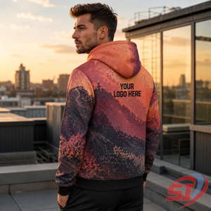 ผู้ผลิตเสื้อฮู้ดดี้แบบกำหนดเอง พิมพ์ลายดิจิตอล Sunset ซิปเต็มตัว สตรีทแวร์ แบรนด์ส่วนตัว โลโก้ OEM ขายส่ง เสื้อผ้าแฟชั่น - Product Image 4