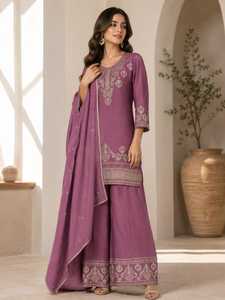 Conjunto PLAZZO para Mujer TENNECY, Rangoli Crush, Hermoso Trabajo de Bordado, Estilo Diwali para Bodas y Fiestas, Elástico para Todas las Temporadas - Product Image 3