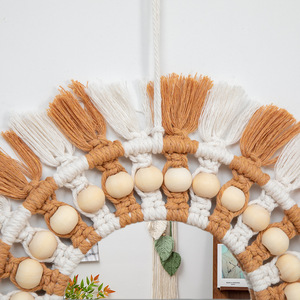 Scandinavian Style Wooden <b>Round</b> <b>Mirror</b> Featuring Elegant Decorative Design for <b>Wall</b> Decor Adding Warm Artistic Touch Any Space - Product Image 2
