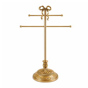 Elegant Brass Jewelry Stand with <b>Bow</b> Design Necklace <b>Holder</b> Earring Display Rack Bracelet Organizer for Vanity and Home Decor - Product Image 1