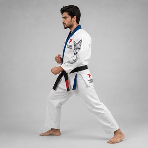 Uniforme de karaté léger avec tissu résistant, coupe professionnelle, mouvements fluides et soutien confortable pour l'entraînement. Uniformes de karaté. - Product Image 3