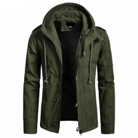 Veste parka urbaine pour homme coupe-vent à capuche, vert olive, noir, beige, avec fermeture éclair et boutons sur le devant, cordon de serrage, col rabattable