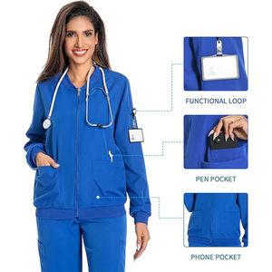 Blouson d'échauffement à fermeture éclair sur le devant, manches longues, uniformes d'hôpital, blouses médicales, vestes d'allaitement extensibles dans les quatre sens pour femmes, vente en gros - Product Image 1