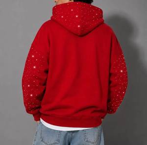 Sudadera con Capucha Extra Grande para Hombre, 100% Algodón, Felpa, con Bordado de Pedrería, Estilo Urbano - Product Image 4