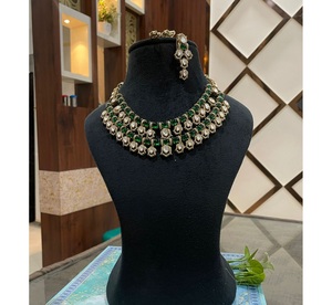 Stylish Premium Quality Gold Plated Brass Stone Look Luxury <b>Kundan</b> Necklace Set With Earrings For Wedding Party Collection - Product Image 1