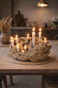 Natural <b>Stone</b> Travertine Candle Holder Handmade <b>Stone</b> Centerpiece Modern Home Decor Rustic Tabletop Decoration Gift - Product Image 4