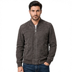 <b>Men's</b> <b>Suede</b> Leather Bomber <b>Jacket</b> Slim Fit Casual Winter Premium Outerwear Stylish ODM Zipper Front Windproof Heated Vintage - Product Image 1
