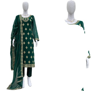 ชุดสาหรี่ผ้าไหมทันสมัยสวยงามสำหรับงานปาร์ตี้ พร้อมเสื้อ กางเกง และผ้าคลุมไหล่ ตกแต่งด้วยงานปักดิ้นและเลื่อม แห้งเร็ว ใส่ได้ทุกฤดู - Product Image 1