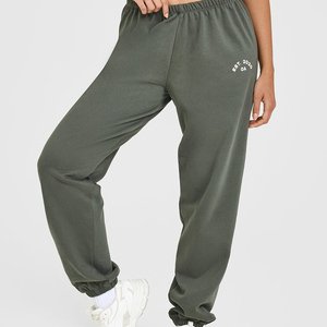 Pantalon de jogging droit léger pour femme en molleton bouclette kaki foncé de qualité supérieure avec motifs – Pantalon de survêtement et pantalon pour femme - Product Image 1