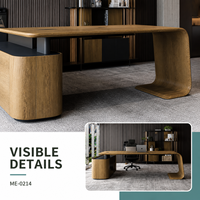 Bureau de direction moderne incurvé avec plateau en bois veiné arrondi, rangement latéral, autoportant, usage commercial pour bureaux de direction