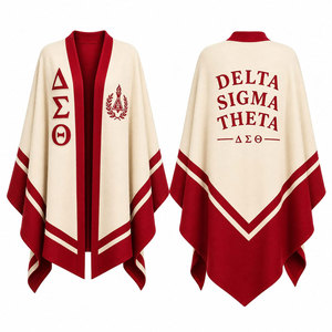 Cape en laine pour femmes Delta Sigma Theta, brodée de lettres grecques, rouge et crème, style long, à porter toute l'année - Product Image 1