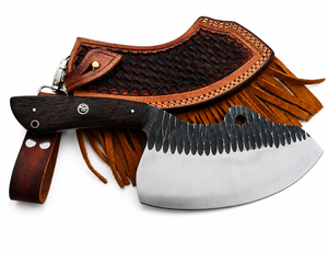 Cuchillo de carnicero de acero D2 con mango de madera y hoja dentada para uso en la cocina - Product Image 2