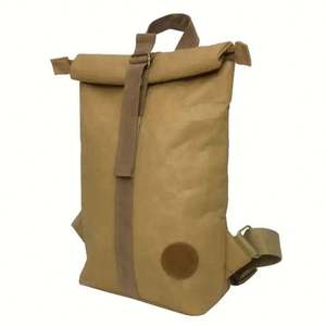 Sac à dos moderne léger et extensible en nylon kaki lavable avec fermeture éclair et fermeture à enroulement pour le voyage - Product Image 1